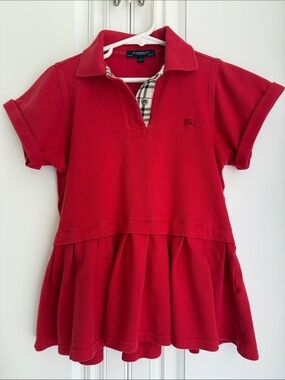 Burberry Kids Red Polo with ruffles with Check Placket